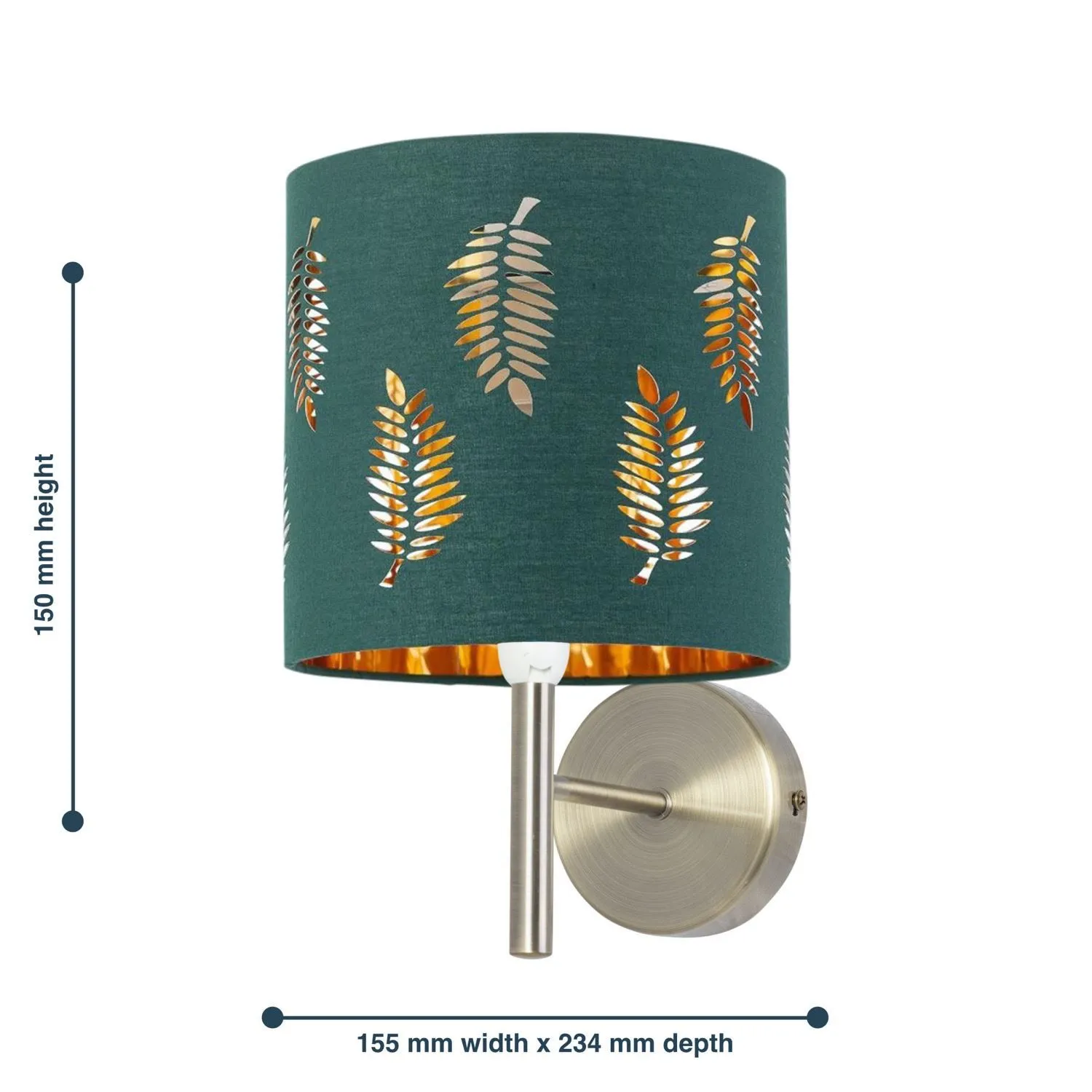 First Choice Lighting Set of 2 Brea - Antique Brass Wall Lights with Dark Green Fern Shades in Gold 6