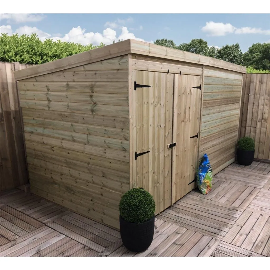 Marlborough 12 x 4 Pressure Treated Pent Garden Shed with Double Doors in Natural 2