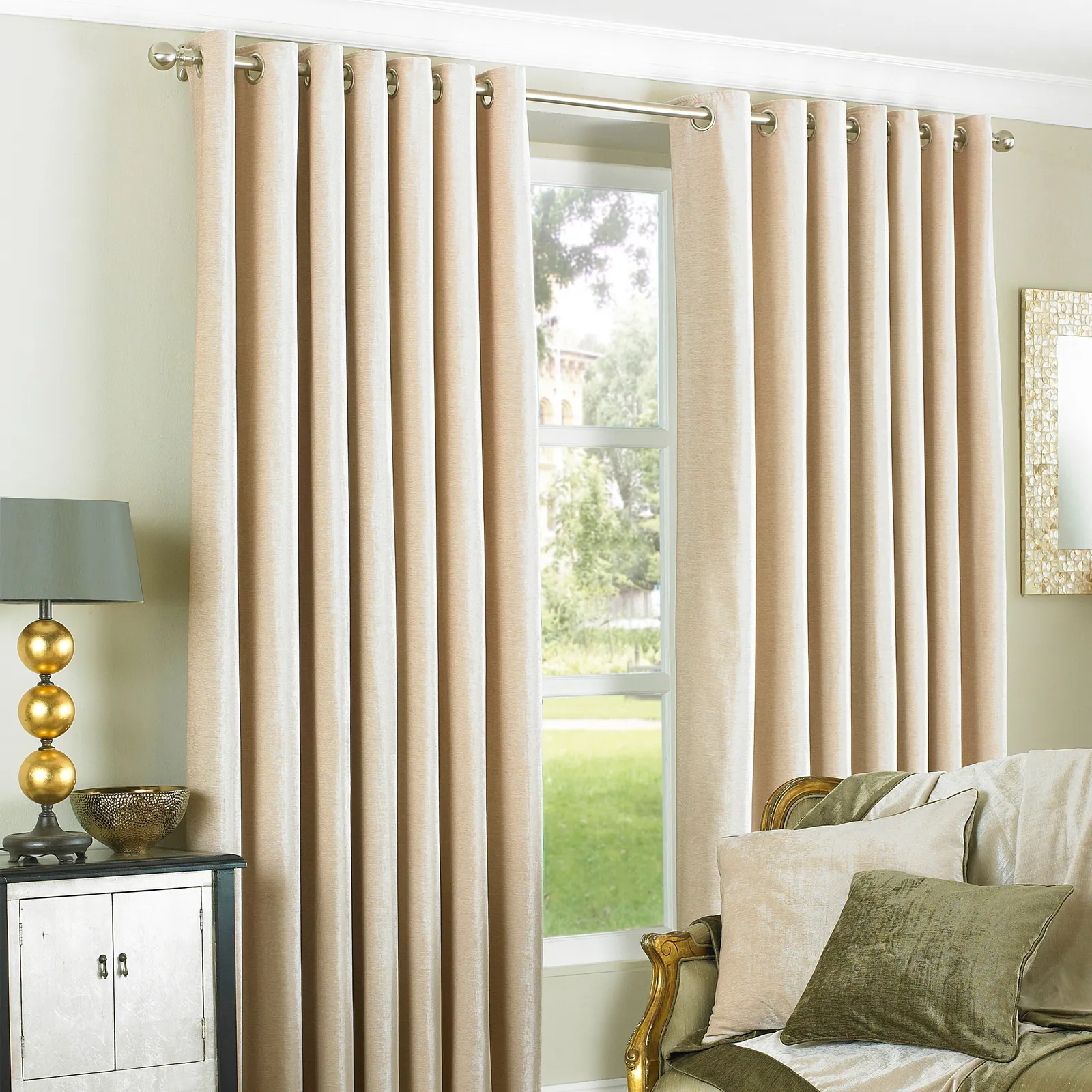 Paoletti Wellesley Eyelet Curtains in Natural