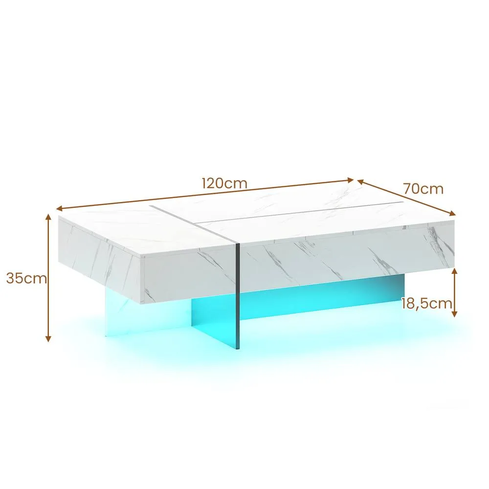 Costway Modern LED Coffee Table Rectangular Cocktail Center Table w/ 3 Drawers in White 2