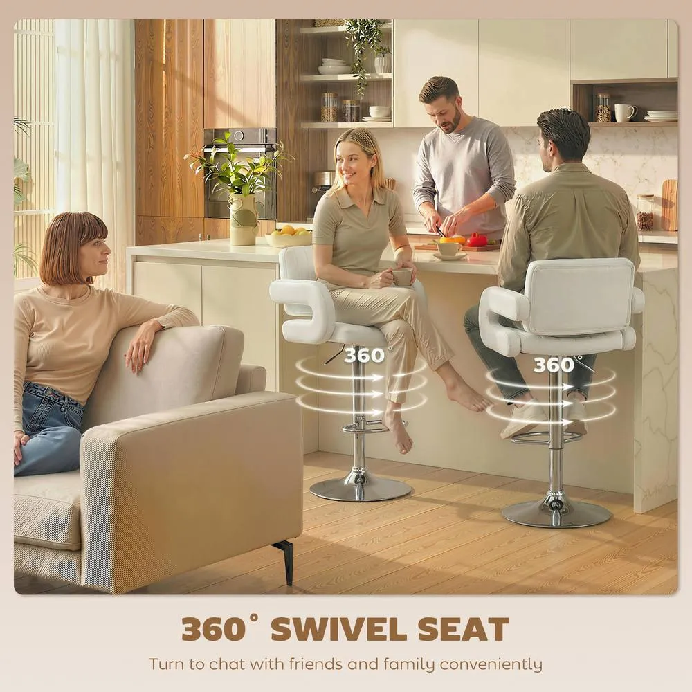 HOMCOM Bar Stools Adjustable Swivel with Armrest Set of 2 White 5