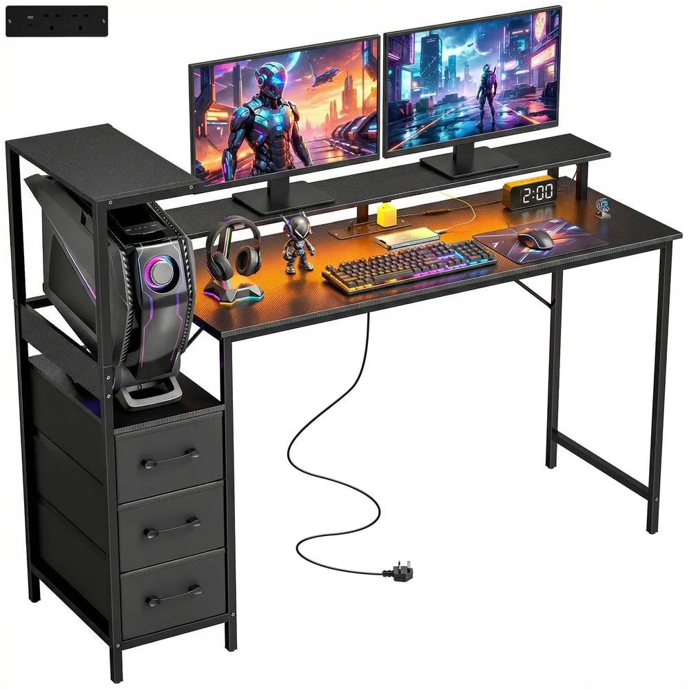 HOMCOM 147cm Gaming Desk with Charging Station & RGB Lights in Black 2