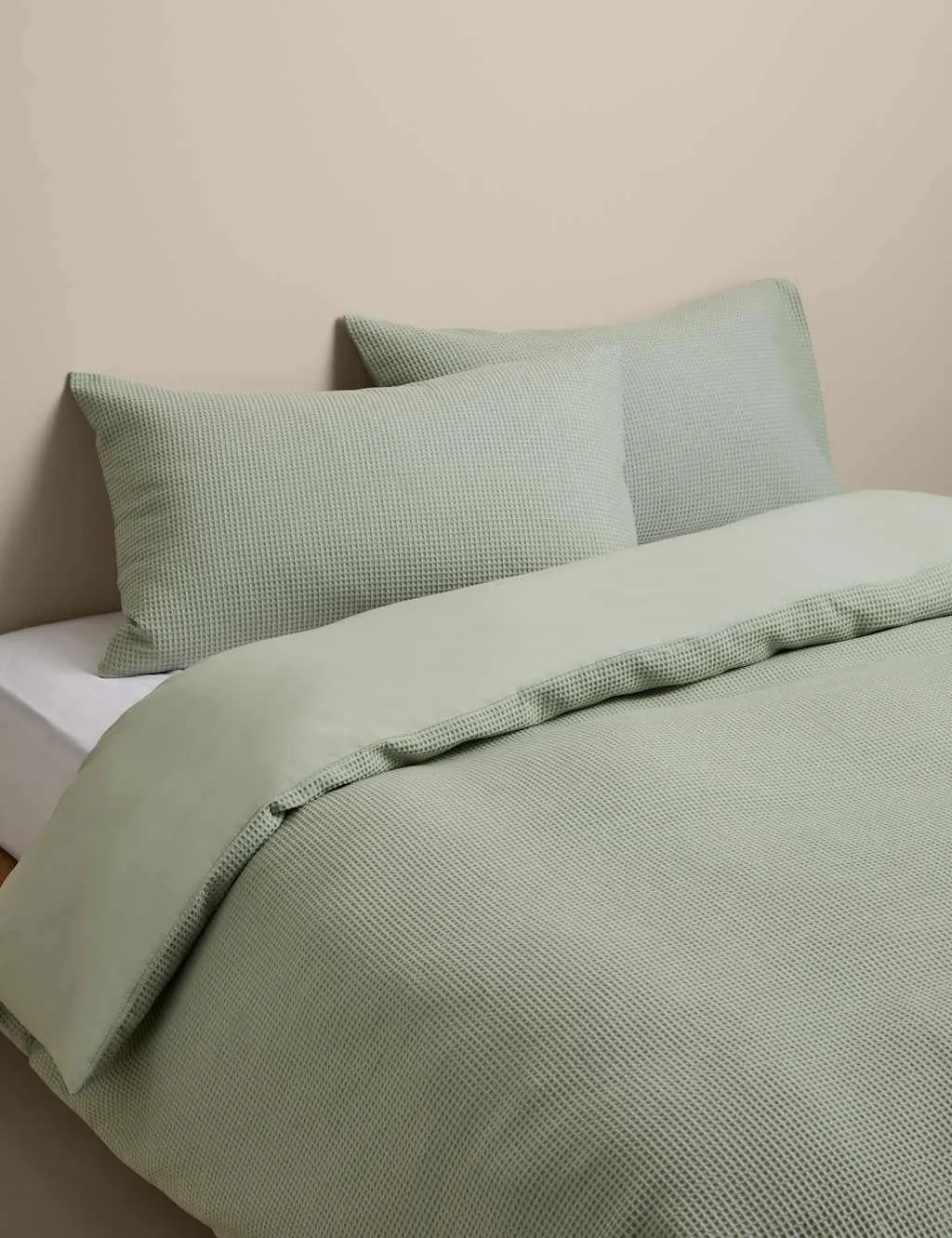M&S Washed Cotton Waffle Bedding Set Sage