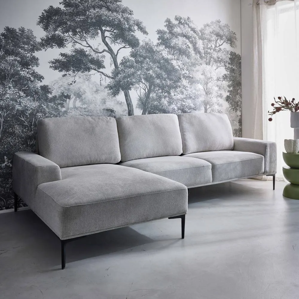 sweeek 3-seater Corner Sofa Left-hand In Fabric & Metal in Light Grey