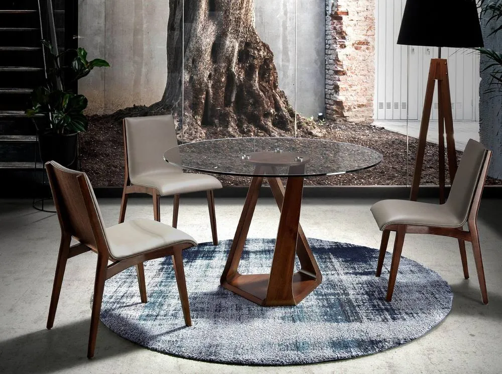 Angel Cerda Dark Mink Leatherette Dining Chair with Walnut Legs in Grey 4