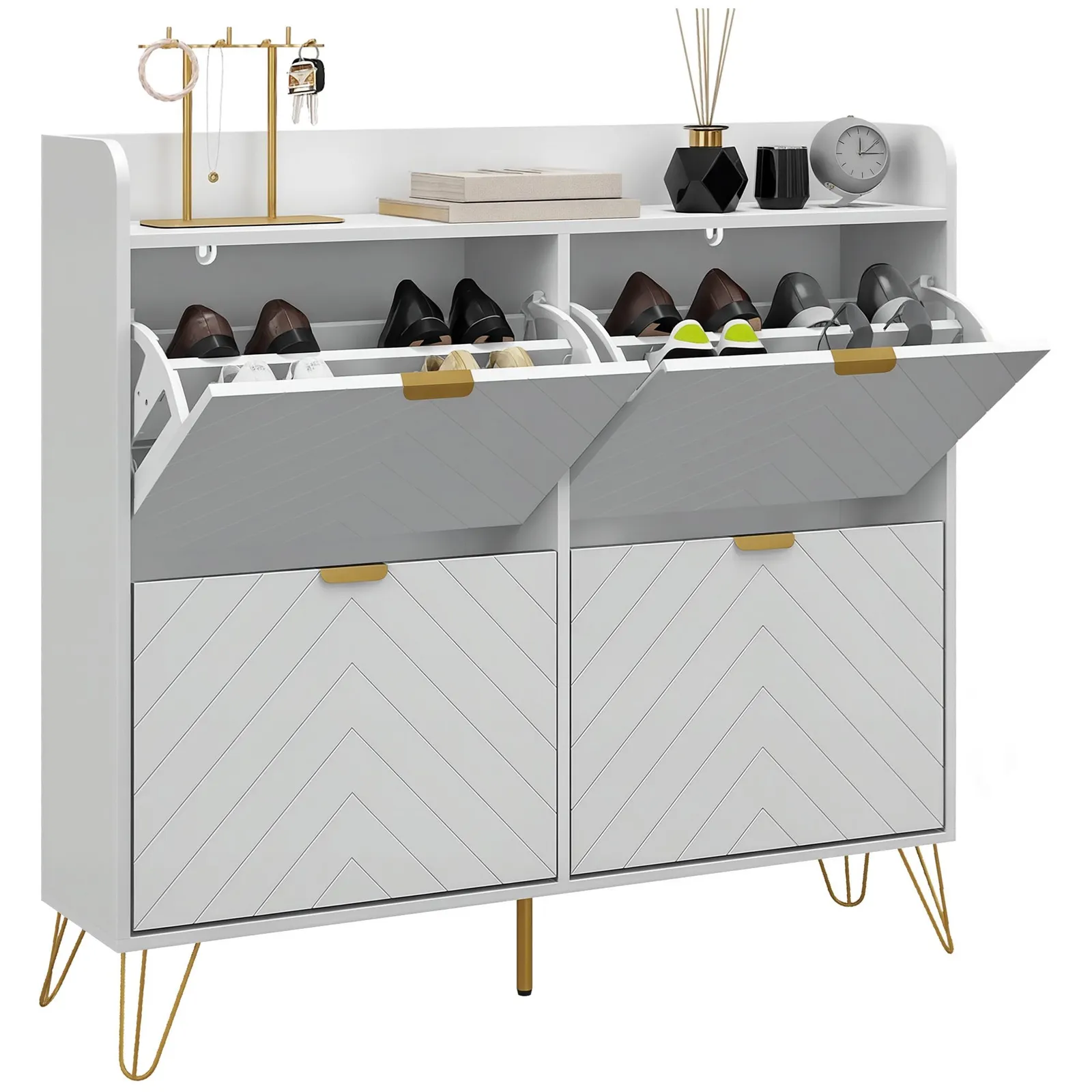 HOMCOM Slim Shoe Cabinet with 4 Flip Drawers Adjustable Shelves in White 2