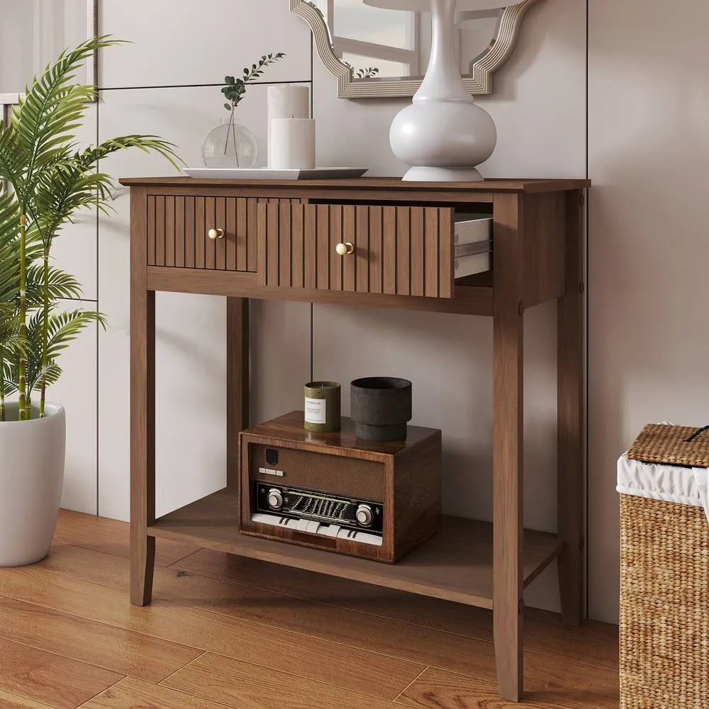 Melody Maison 2 Drawer Console / Dressing Table - Hales Dark Wood Range in Brown 3