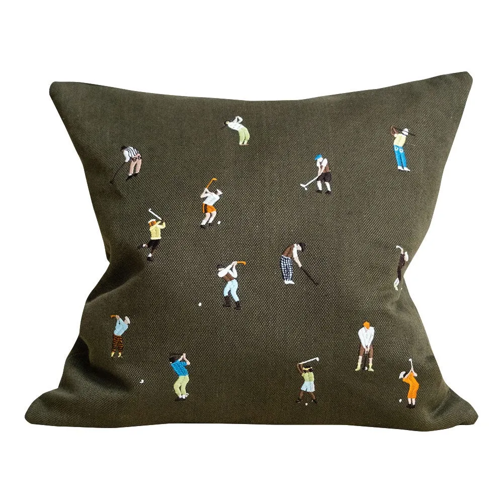 Fine Little Day Golfers Embroidered Cushion 48 x 48cm 2