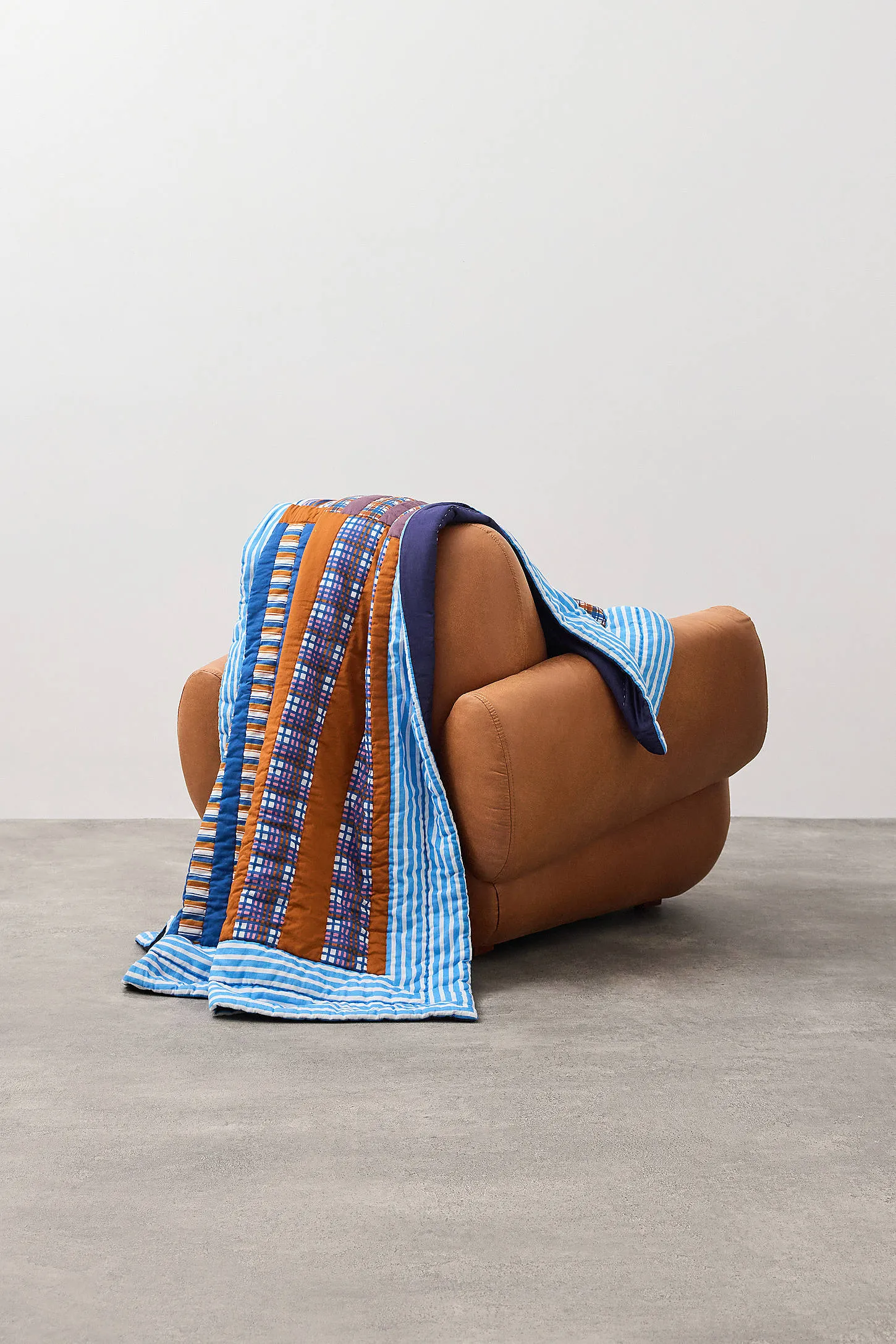 Blue Check Quilted Throw - Blue 2