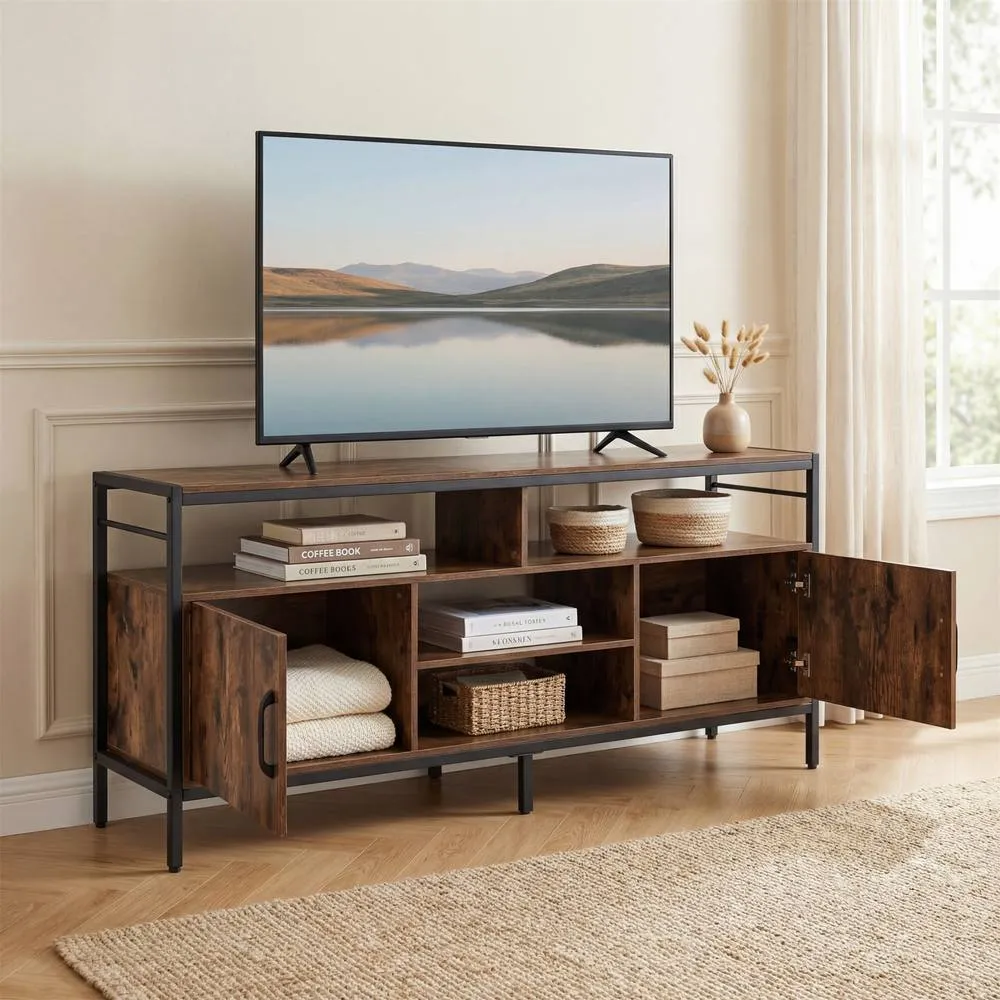 Costway TV Stand for TVs up to 147 cm 2 Storage Cabinets in Brown 3