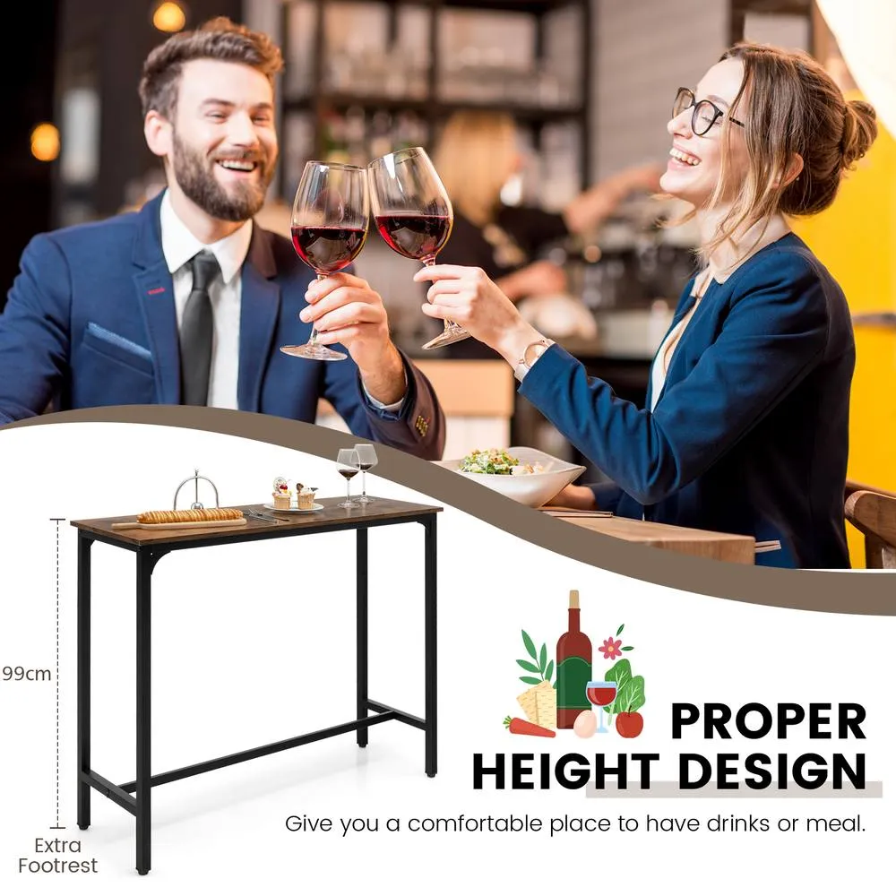 Costway 120 CM Bar Table with Footrest Counter Height Table with Steel Frame in Brown 6