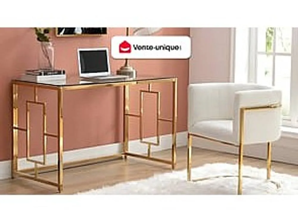 Vente-unique Desk In Toughened Glass & Steel - Gold & Clear - CLOTILDE 4