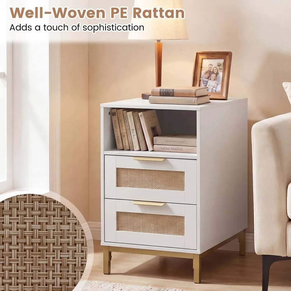 Costway Narrow End Table with Charging Station in White 4