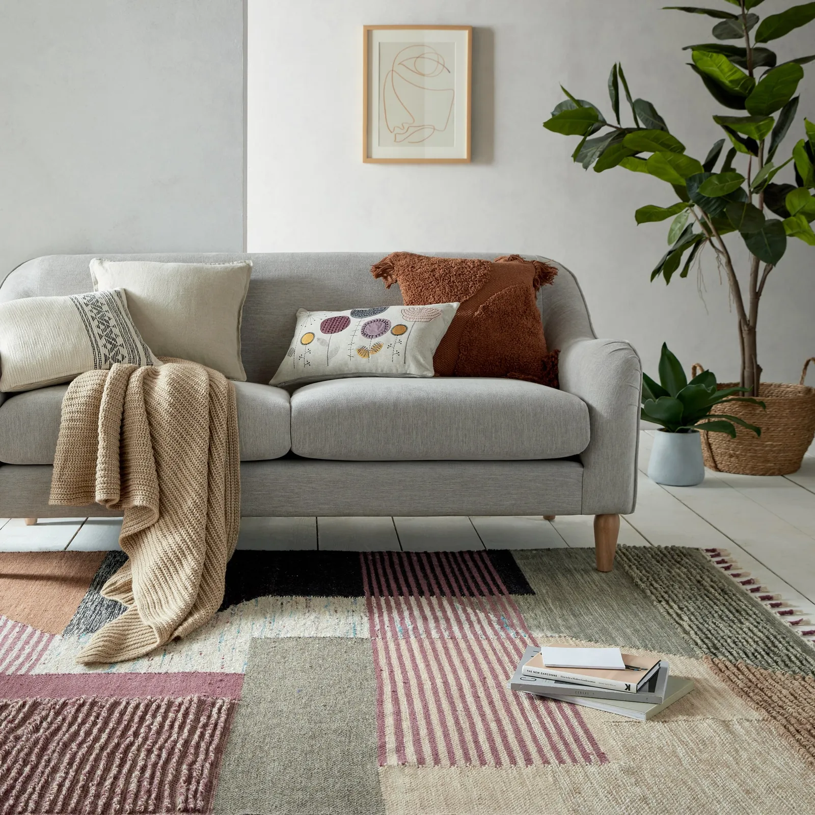 Perla Wool Mix Rug Pink, Brown and Black