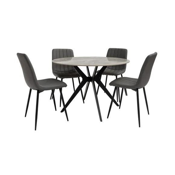 Tulsa Round Dining Table with 4 Faux Leather Dining Chairs 2