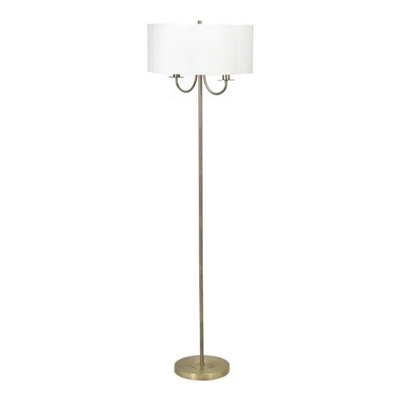 Pacific Lifestyle Seraphine Matt Antique Brass Faux Silk Scallop Shaded Floor Lamp 3