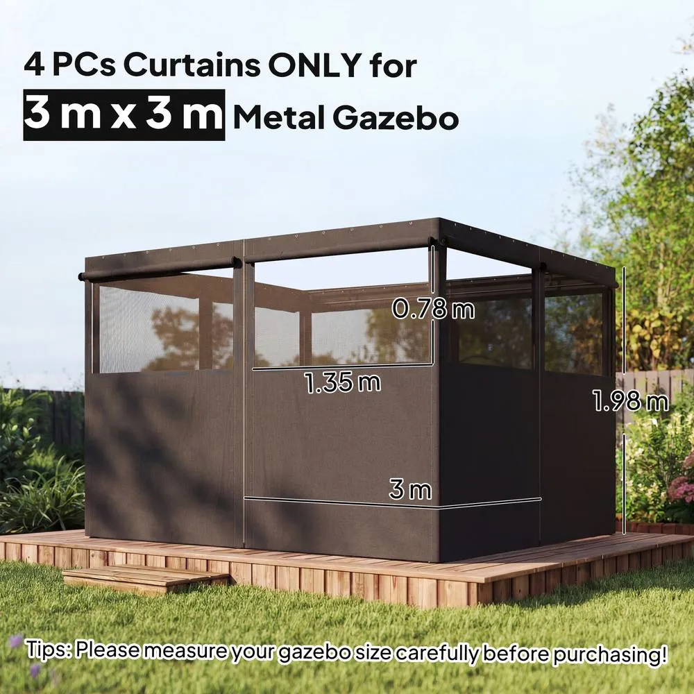 OUTSUNNY 3 x 3 m Gazebo Replacement Curtains Privacy Panel Set in Dark Grey 3