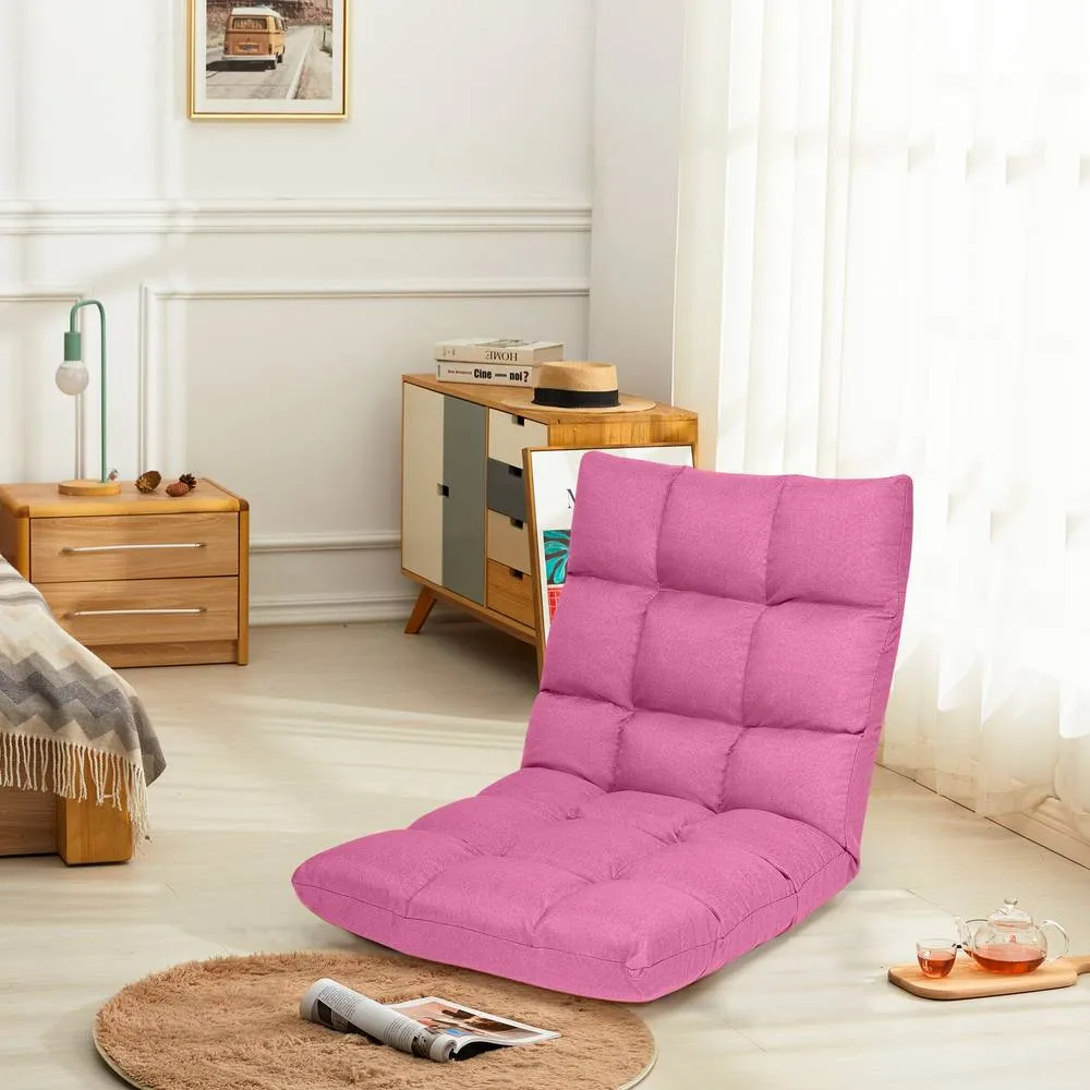 Costway 14-Position Adjustable Floor Chair Folding Video Gaming Sofa Chair in Pink 4