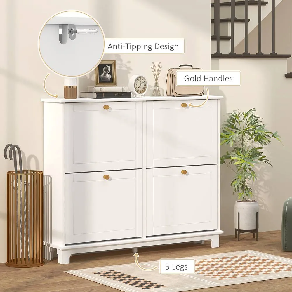 HOMCOM Narrow Shoe Cabinet with 4 Flip Drawers Adjustable Shelves, White 6