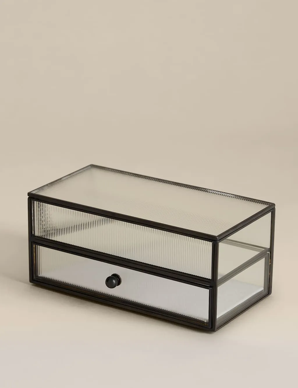 M&S Ribbed Glass Drawer Trinket Box Black
