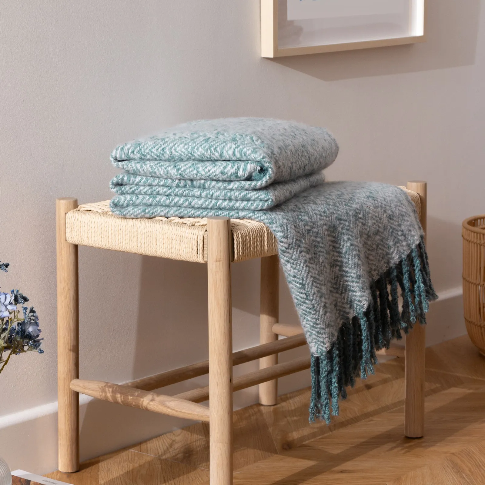 Furn Weaver Woven Herringbone Throw in Teal