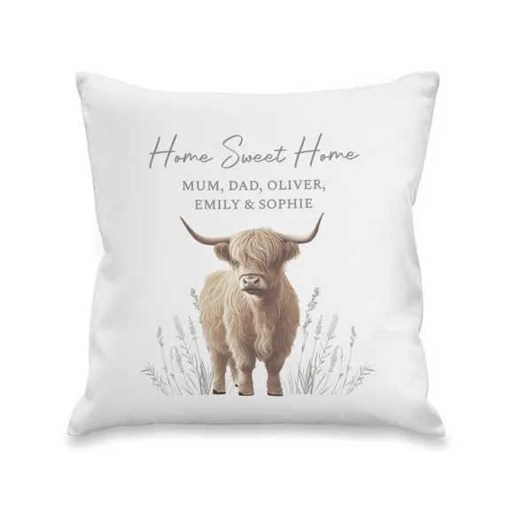 Personalised Highland Cow Square Cushion 2