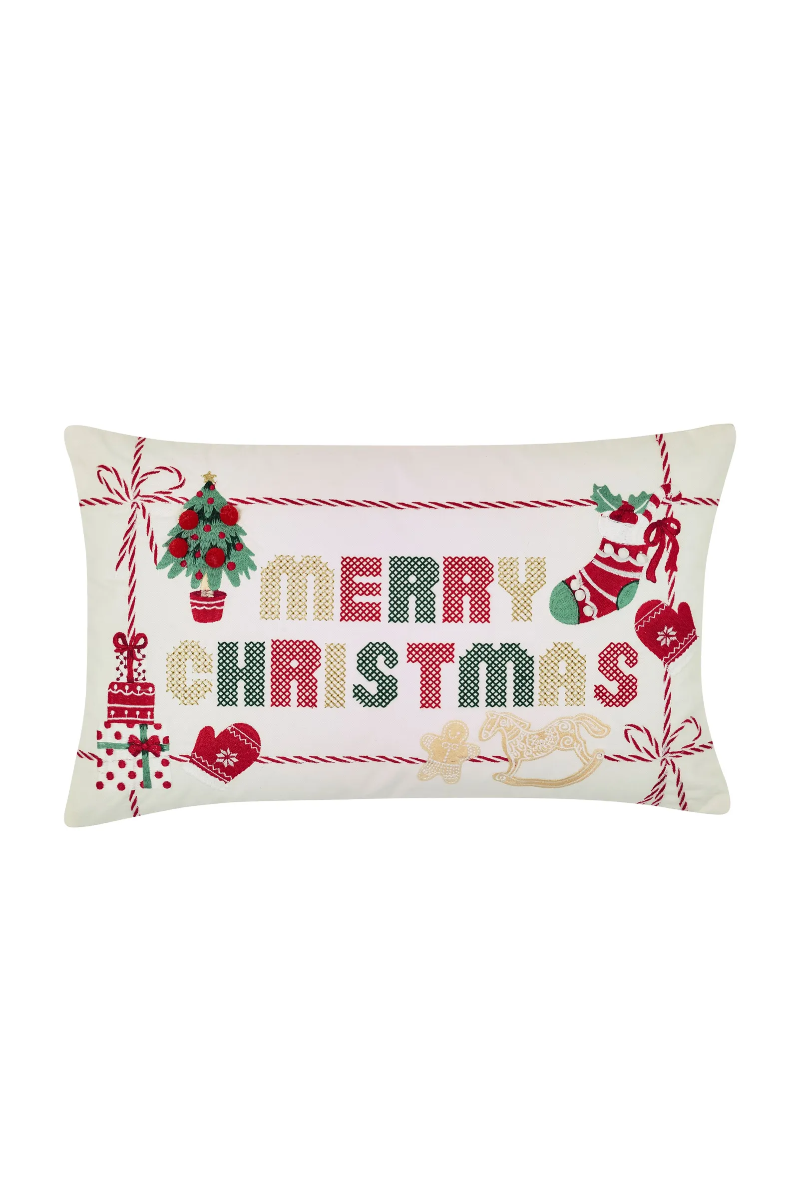Catherine Lansfield 'Merry Christmas' Cross Stitch Cushion in Natural 3