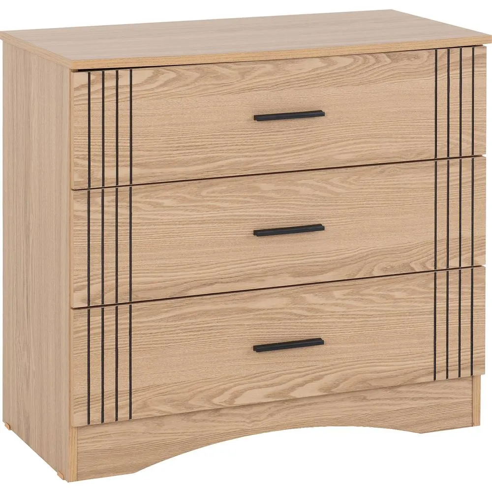 Seconique Tessa 3 Drawer Chest - Natural Oak Effect in Light Oak 2