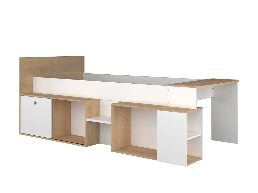 Vente-unique Combined Bed 90 X 200 Cm With Desk & Storage - White & Natural + in Light Oak 6
