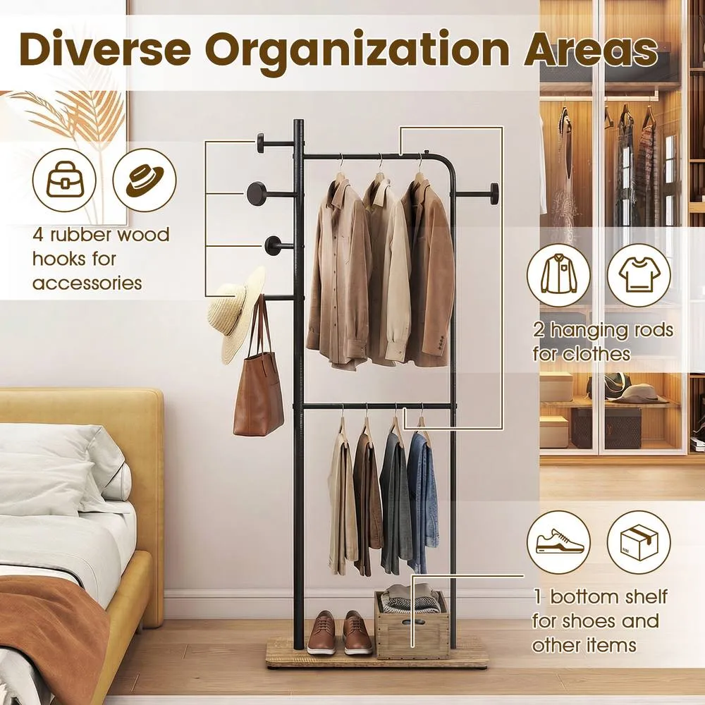 Costway Double Rods Clothes Hanging Rack in Black 6