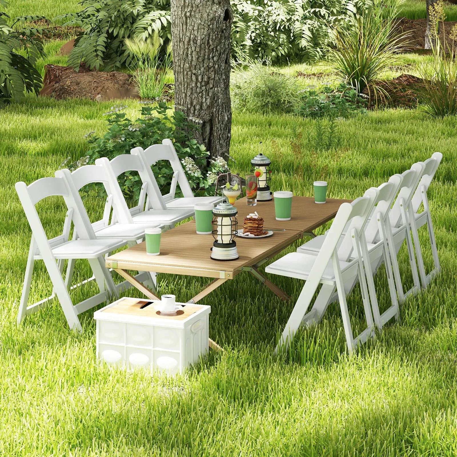 Costway 4 Pack Folding Chairs Dining Chair Set w/ Padded Seat & Back in White 4