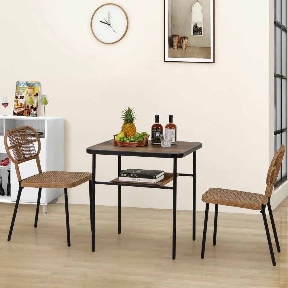 Costway 3 Piece Patio Dining Set 2 Varied-Size Stackable Rattan Chairs-Natural in Brown 4