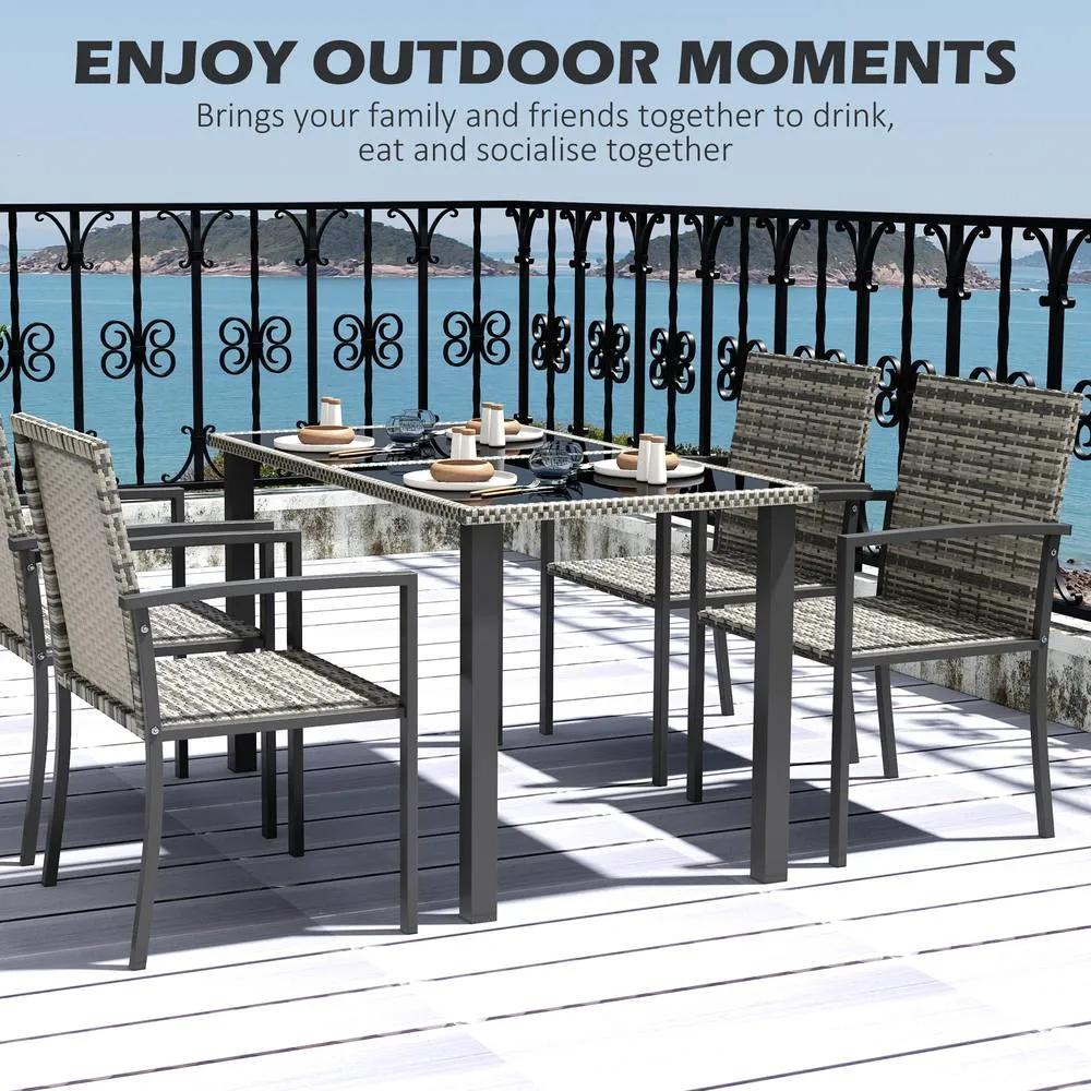 OUTSUNNY 4 Seater Rattan Garden Furniture Set w/ Glass Tabletop in Mid Grey 4