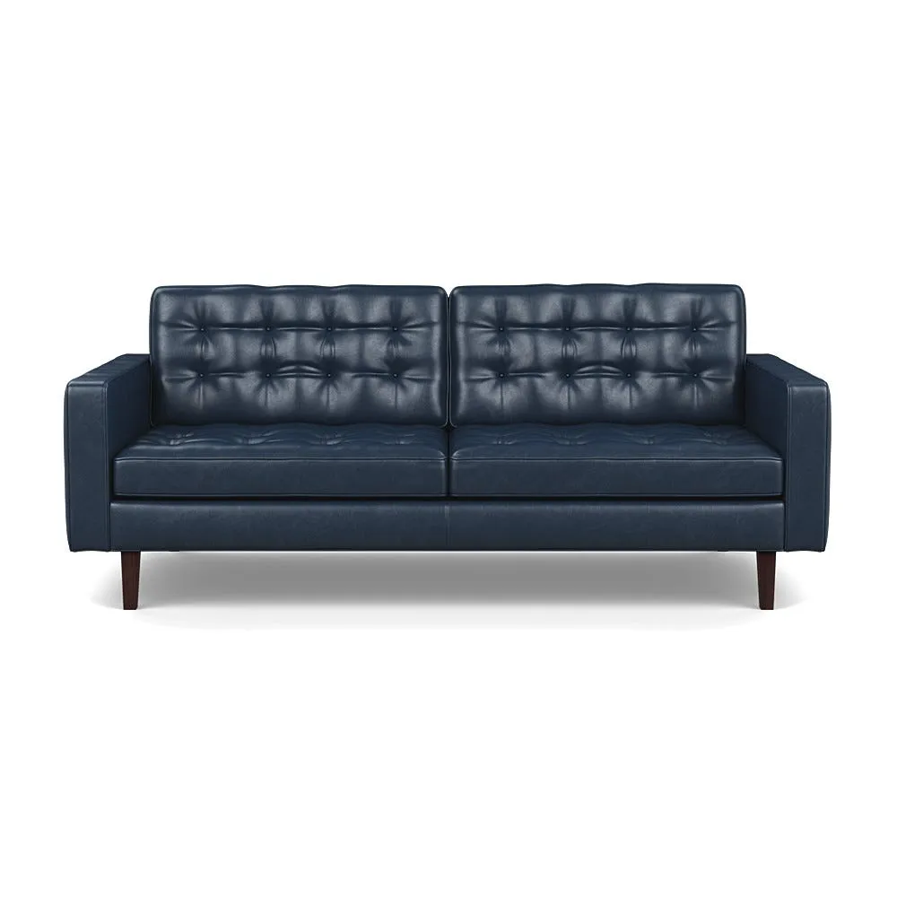 Heal's Hepburn 3 Seater Stonewash Leather Navy Blue 279 Wenge Feet 1