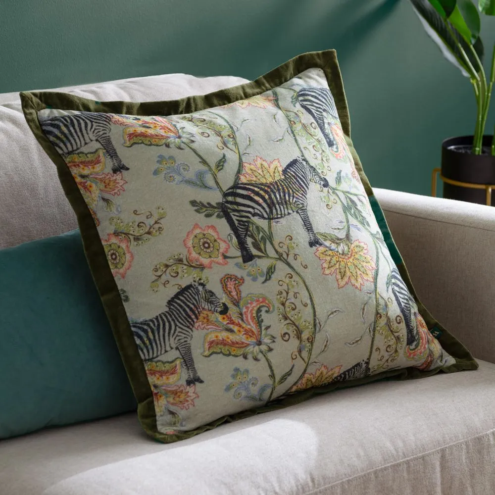 Wylder Tropics Sundara Printed Velvet Cushion in Green