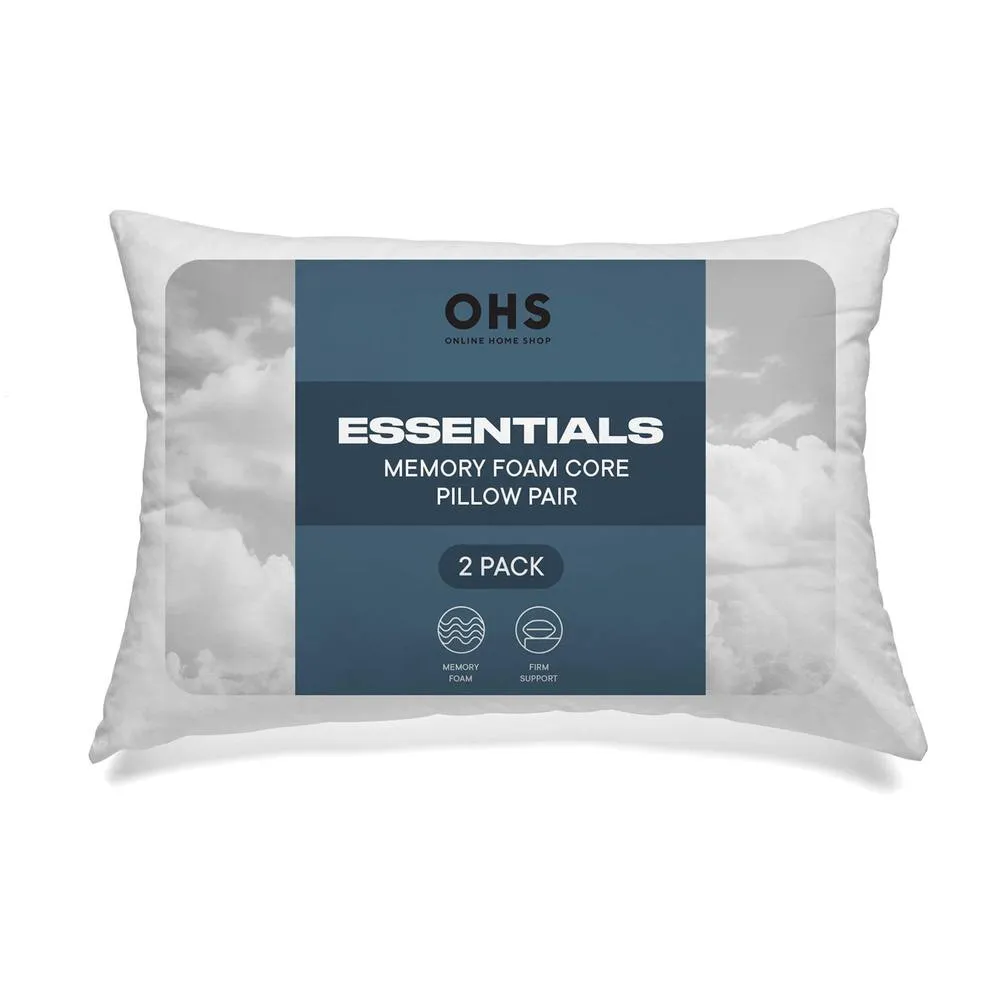 OHS Essentials Memory Foam Core Pillow 2 Pack Hotel Quality in White
