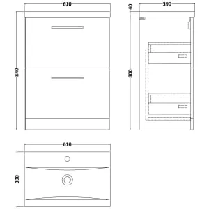 Nuie Arno Midnight Blue 2 Drawer Vanity Unit & Basin - 840 x 610mm 2