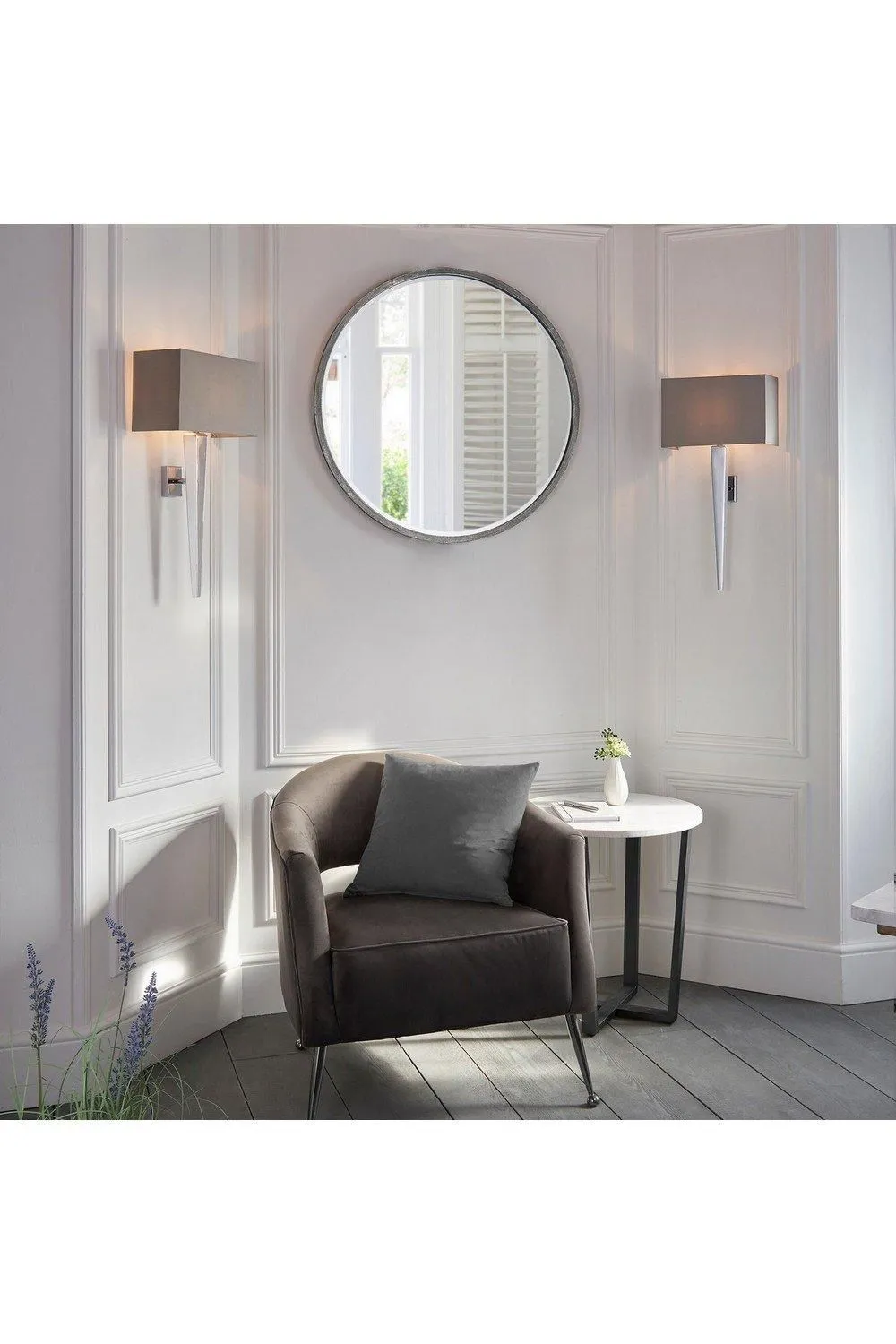 Netlighting Moreto 1 Light Indoor Wall Light Chrome with Grey Silk Effect Shade B22 4