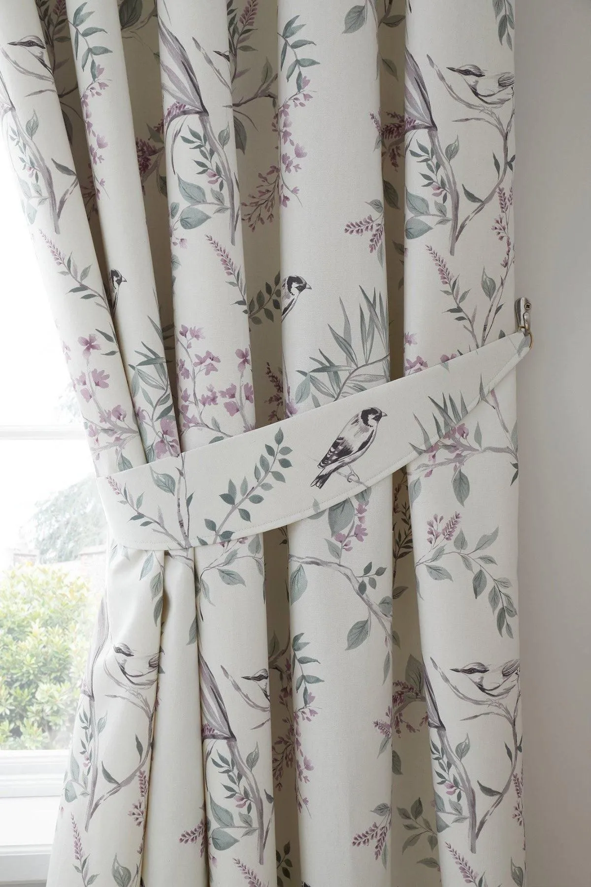 Dreams & Drapes 'Jazmine' 100% Cotton Floral Print Pair of Pencil Pleat Curtains With Tie-Backs in Lavender 6