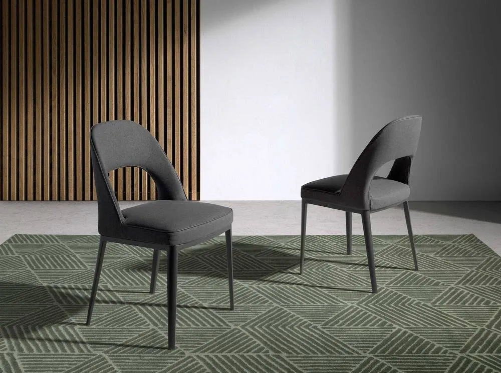 Angel Cerda Dark Grey Fabric Dining Chair with Black Steel Legs 3