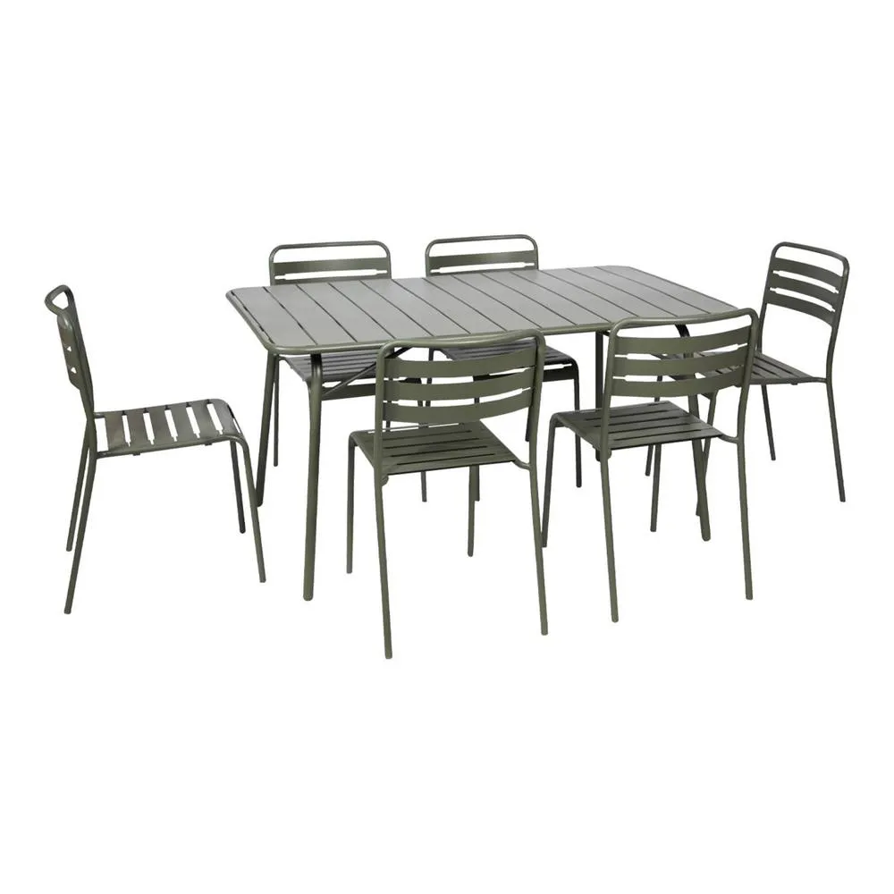 sweeek 6-seater folding metal garden table with 6 chairs in Khaki 2