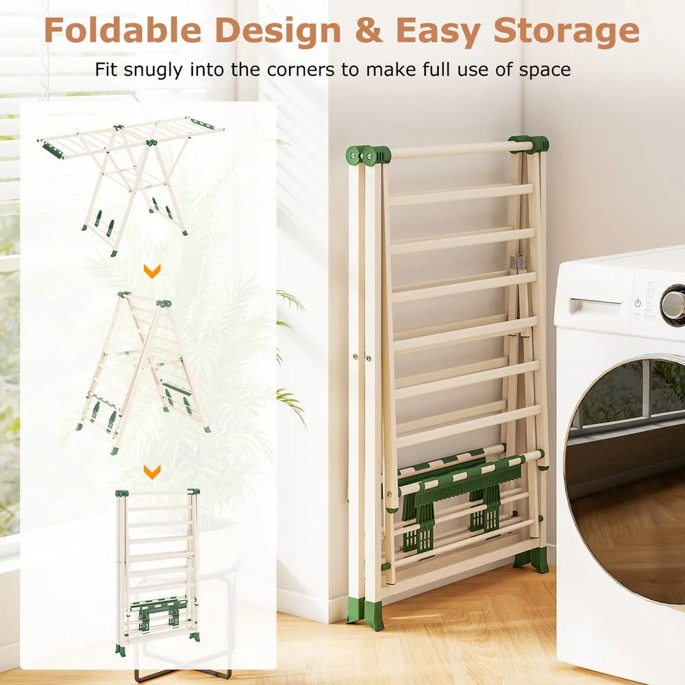 Costway Foldable Metal Laundry Drying Rack Clothes Drying Rack-Beige in Beige 6