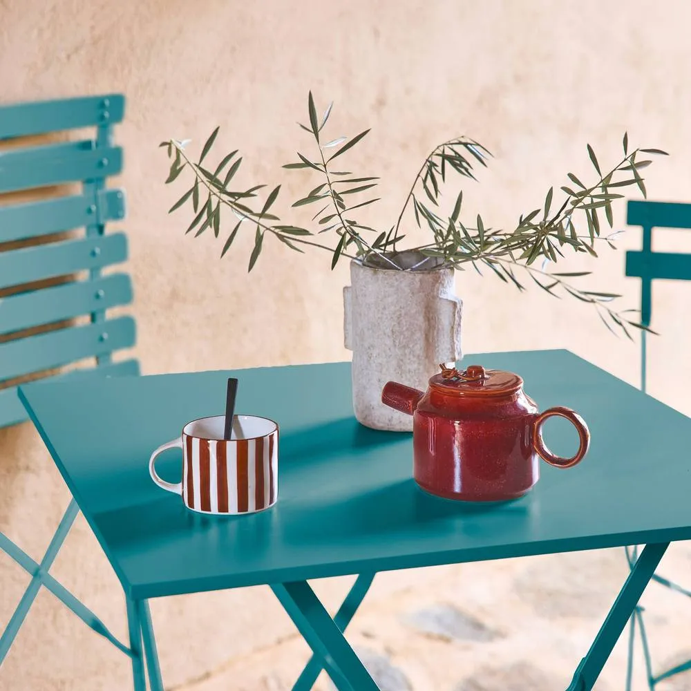 sweeek Square 2-seater folding metal bistro garden table with 2 chairs in Teal 6