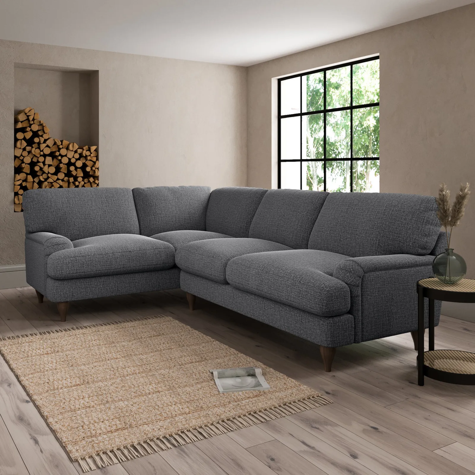 Darwin Slub Cotton Blend Left Hand Corner Sofa Black