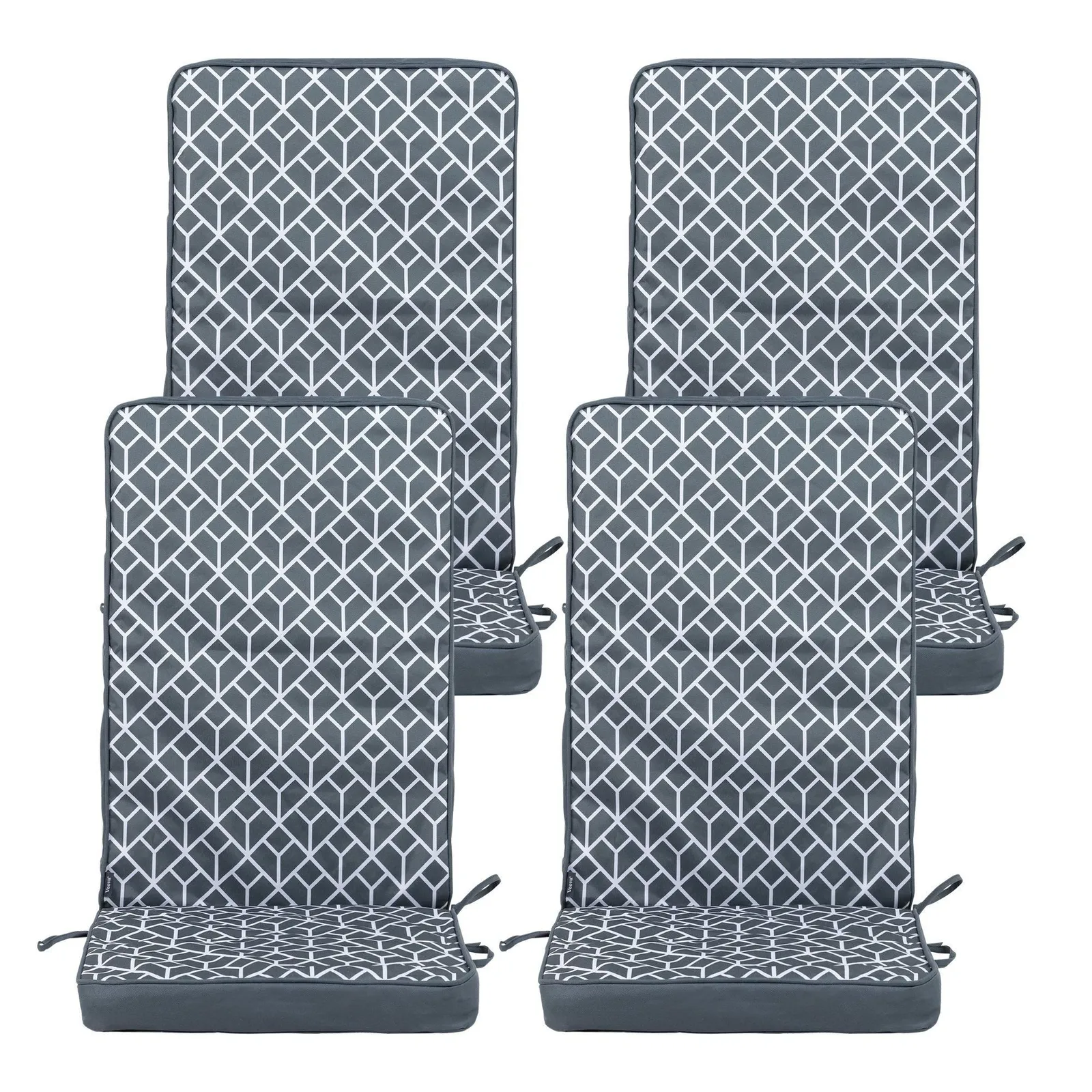 icon Outdoor High Back Seat Cushion Set of 4 Olive Green Geometric in Charcoal