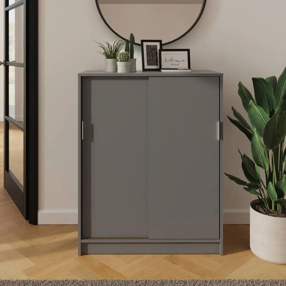 GFW Leighton Sliding Door Shoe Cabinet in Grey