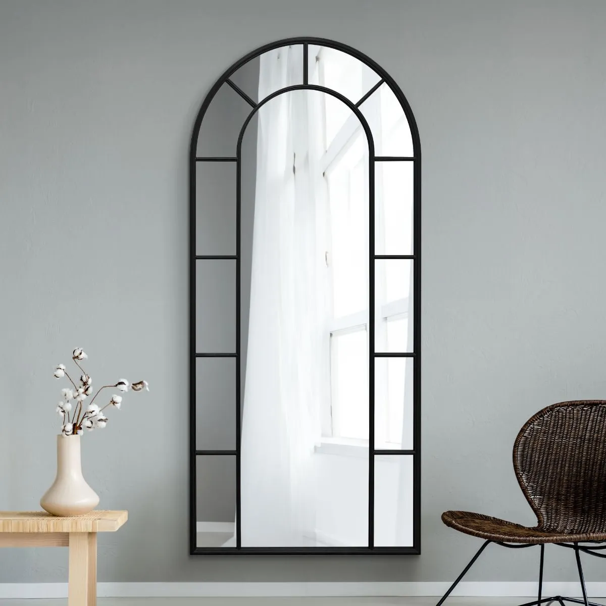 MirrorOutlet Black Framed Arched Leaner/Wall Mirror 75" X 33" (190CM X 85CM) 6