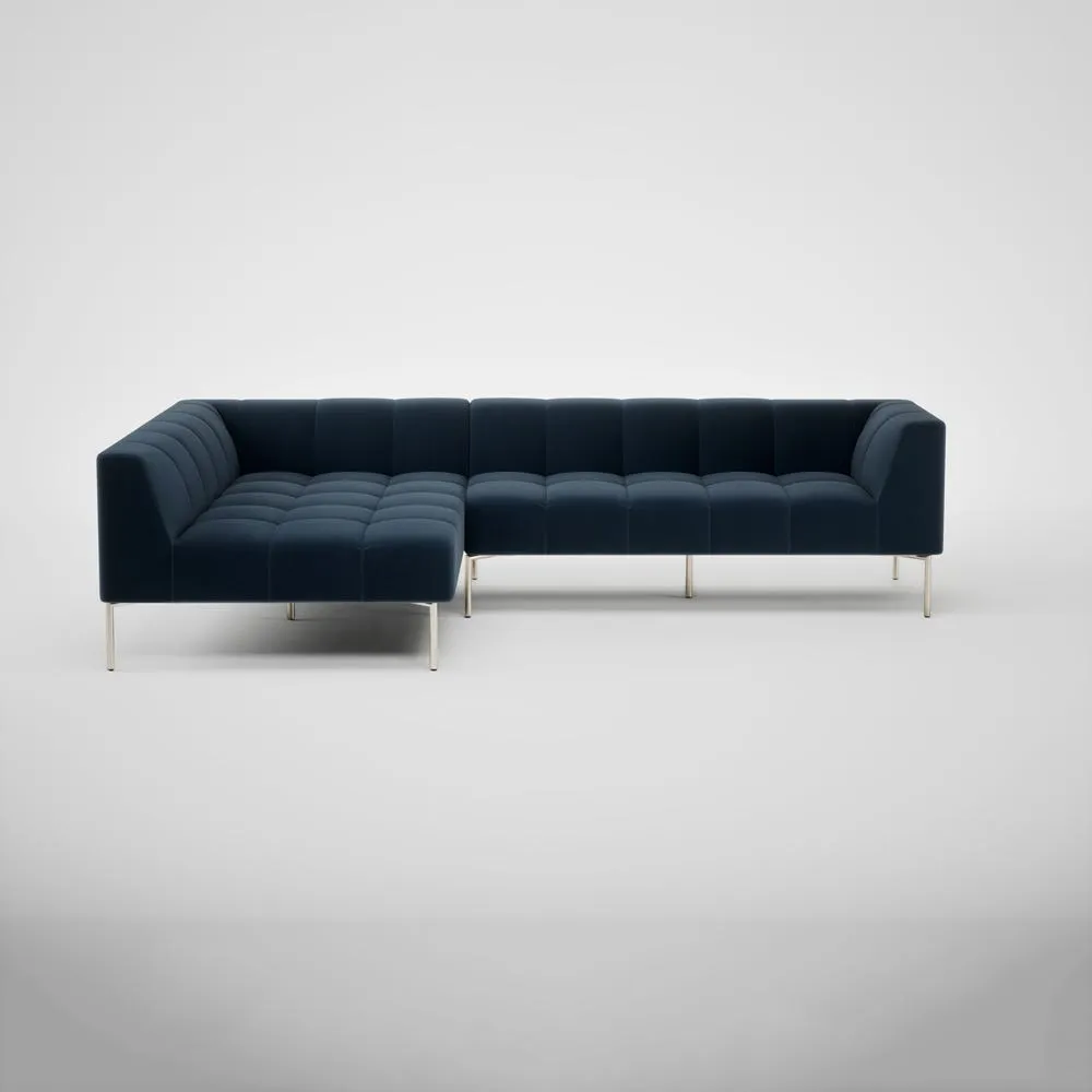Heal's Quadro Left Hand Facing Chaise Sofa Nobilis Velvet Night Stainless Steel Feet 2