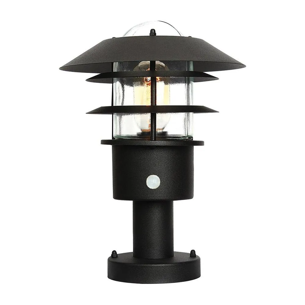 Netlighting Helsingor 1 Light PIR Pedestal Lantern Black IP44