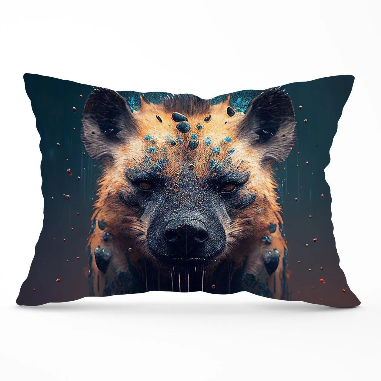 Warren Reed - Designer Hyena Face Splashart Dark Background Cushions in Brown
